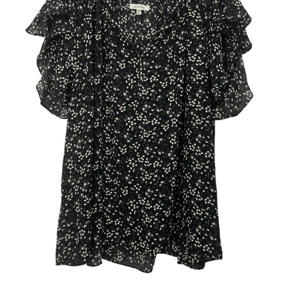 Max Studio Womens 3X Floral Ruffle Sleeve Top Blouse Black-Beige Polyester - Picture 10 of 10